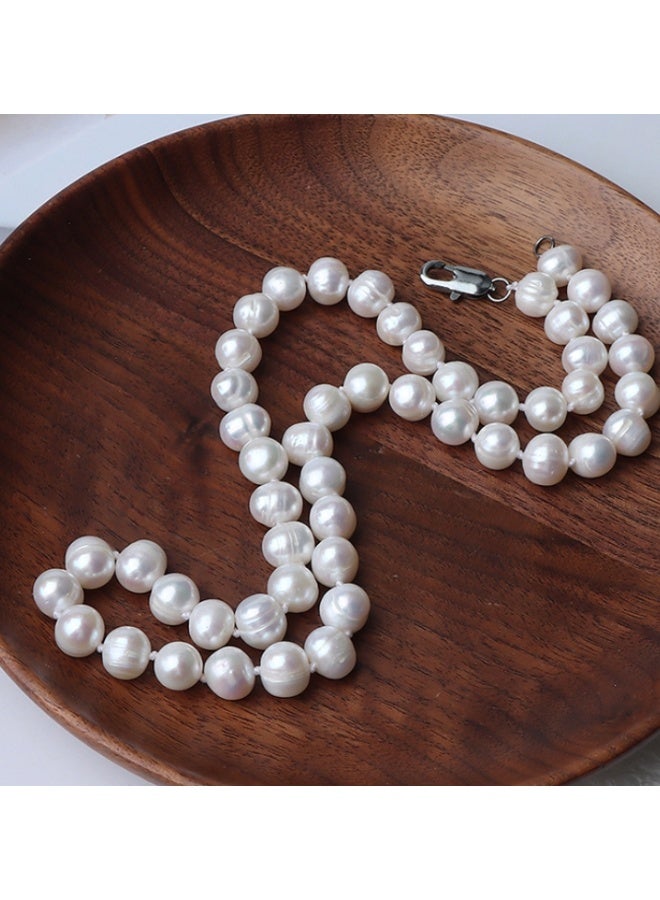 LATEEN Natural Pearl Necklace 8mm Natural Fresh Water Pearl Necklace Sterling Silver Buckle 9mm With Luxry Gift Box - Image 2